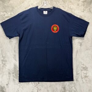 Yazbek Men XL Navy Bomberos Cancun Mexico Fire Truck Graphic T-Shirt Heavyweight